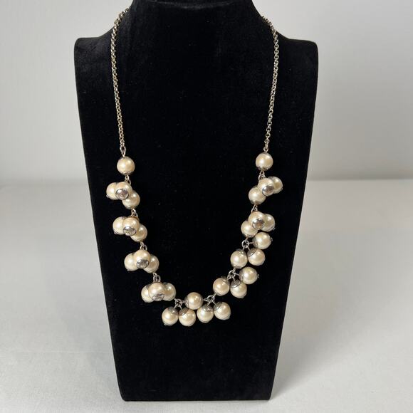 J.Crew Faux Pearl Cluster Statement Necklace Goldtone Ivory Bubble Bauble - Picture 2 of 7